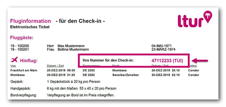 Beispiel für ltur Buchungsunterlage
