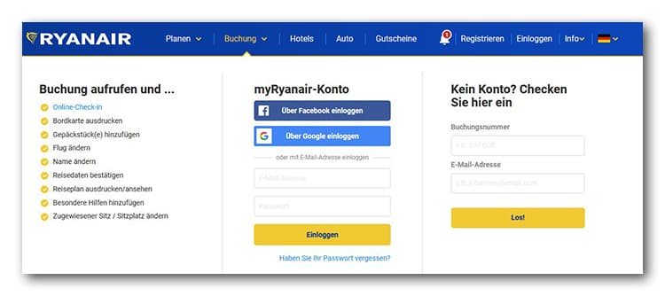 Ryanair Buchungslogin